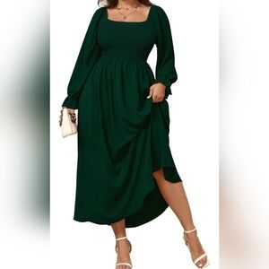 Elegant Dark Green Smocked Maxi Dress